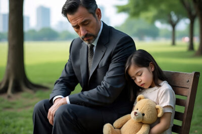 Every night, a little girl curled up on the same park bench with her teddy bear. No pillow, no blanket—just the cold night air. When a wealthy businessman finally stopped to ask why, her answer made him cry./th