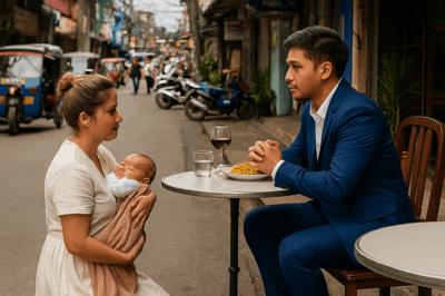 Lumuhod siya sa tabi ng mesa nito sa bangketa, kinandong ang kanyang sanggol. “Pakiusap, hindi ko gusto ang iyong pera-sandali lang ng iyong oras.” Ang lalaking naka-suit ay tumingala mula sa kanyang alak, walang kamalay-malay na ang kanyang mga salita ay makakabasag ng lahat ng inaakala niyang alam niya./hi