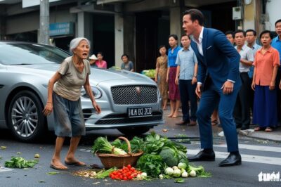 “A wealthy man slammed the brakes of his expensive car, sending a poor elderly vendor’s vegetable stall flying—and in the end, he was forced to kneel and apologize to the old woman.”/th