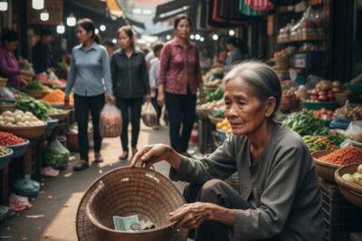 Pinilit ng manugang na magtungo sa palengke ang kanyang matandang ina upang mamalimos, bawat pagkain ay binibigyan lamang siya ng 1 mangkok ng kanin at gulay para payat siya “para madaling makuha ang simpatiya ng mga dumadaan”. Isang araw, may dumaan na mayamang bisita sa palengke, nakita siya at 1 sentence lang ang sinabi niya na tumambad sa mukha ng manugang… /hi