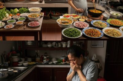 Isang Buntis na Manugang na Walong Buwan ang Dinadala, Mag-isang Naghanda ng Tatlong Mesa ng Pagkain — Ngunit Nang Siya’y Bumaba Upang Kumain, Tanging Isang Pirasong Matabang Karne na May Balat at Balhibo ang Iniwan Para sa Kanya/th