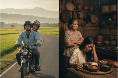 Walong buwan nang buntis ang asawa at pinilit pa rin siya ng kanyang asawa na magmotorsiklo nang 50 km pauwi sa kanyang bayan. Kahit na masakit ang kanyang tiyan, pinilit pa rin siya ng kanyang biyenan na pumunta sa kusina para magluto ng limang bandeha ng pagkain para sambahin ang kanyang biyenan. Nang iangat na niya ang mga bandeha ng pagkain, may nangyari./hi